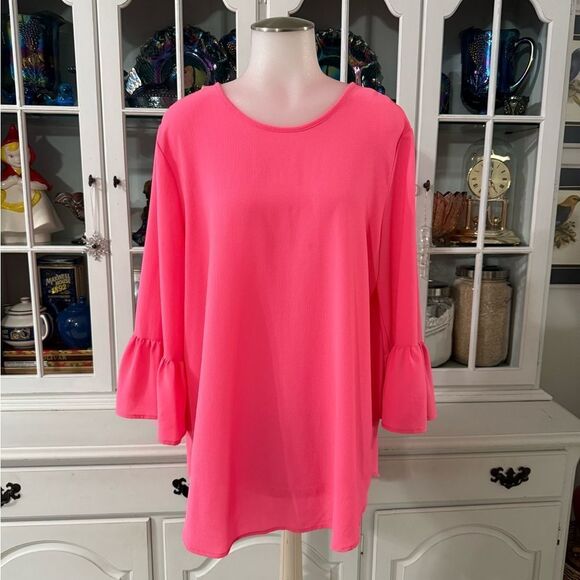 Ces Femme Tops - Women's Hot Pink Bell Sleeve Top Size Large